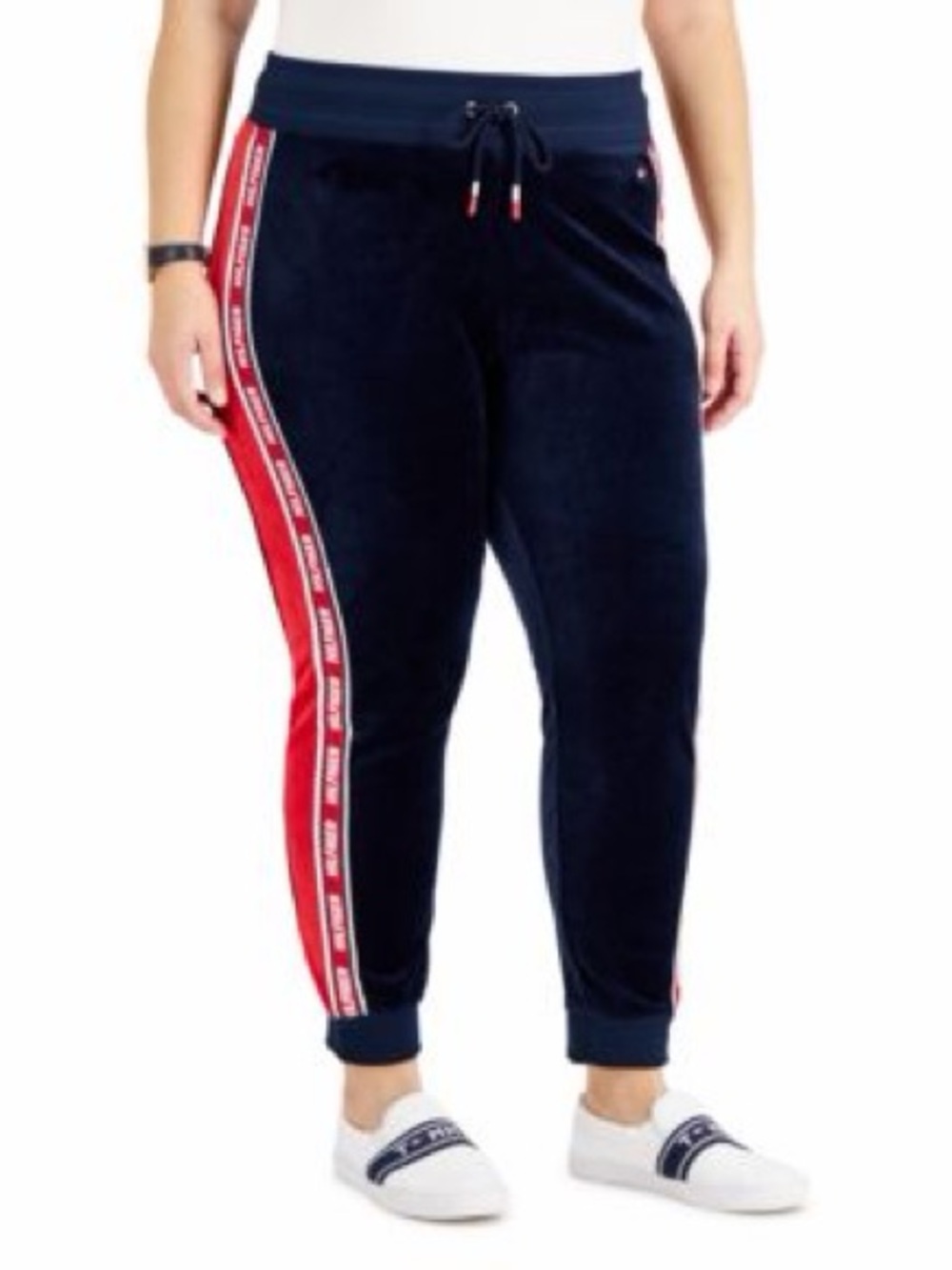 Tommy Hilfiger Navy Jogger Pants with Red Side Stripes